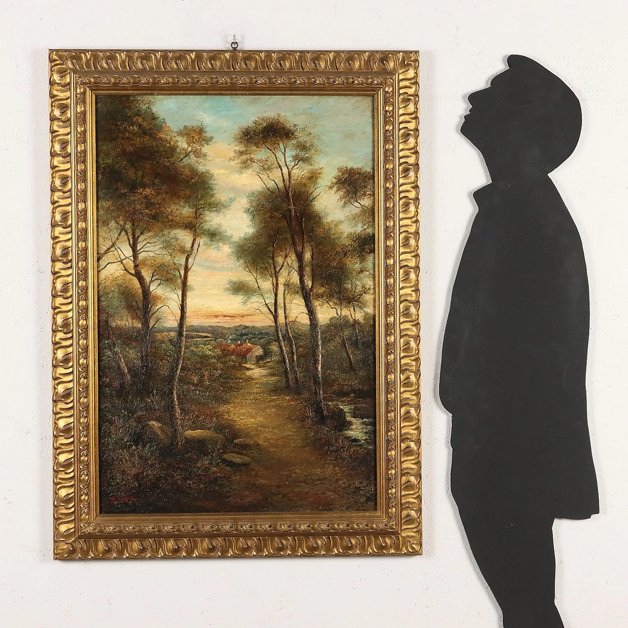 Paesaggio boschivo con casolari, olio su tela, '800 2