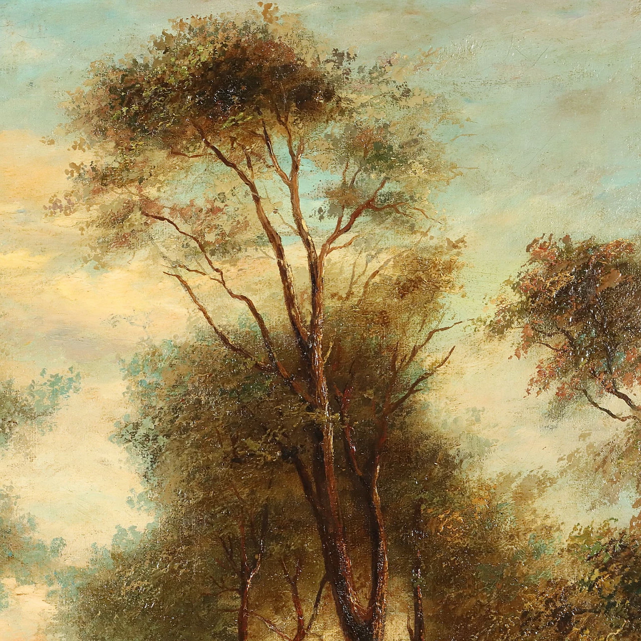 Paesaggio boschivo con casolari, olio su tela, '800 4