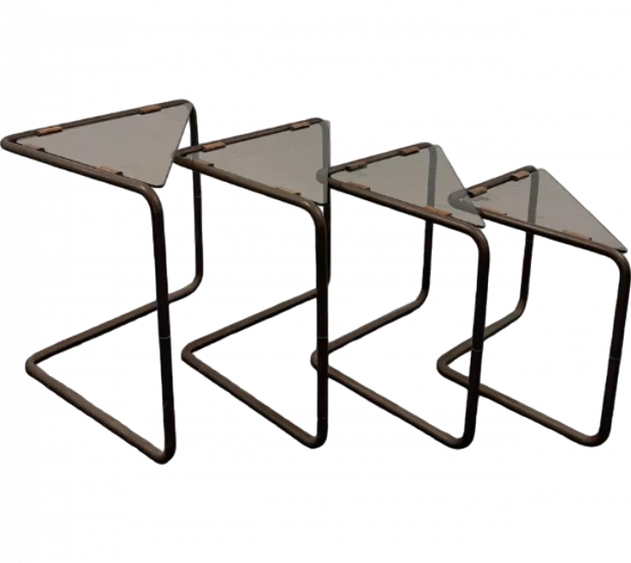 4 Tavolini a nido componibili in metallo e vetro, anni '60 9