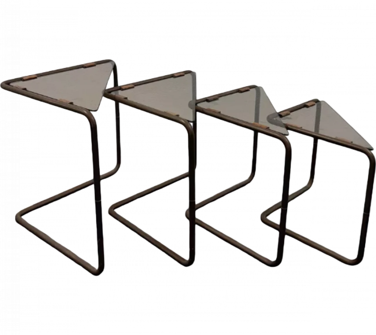4 Tavolini a nido componibili in metallo e vetro, anni '60 10