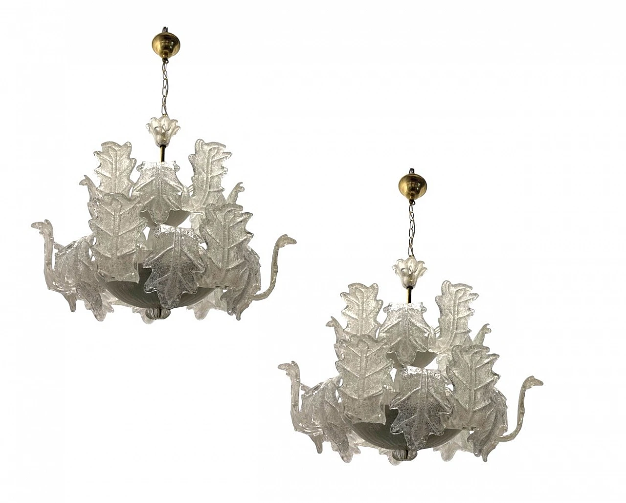 Pair of Murano frosted glass chandeliers by Sylcom Murano, 1970's 1