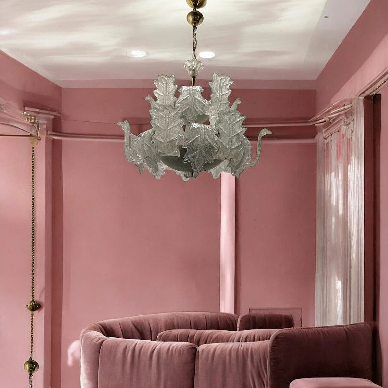 Pair of Murano frosted glass chandeliers by Sylcom Murano, 1970's 2