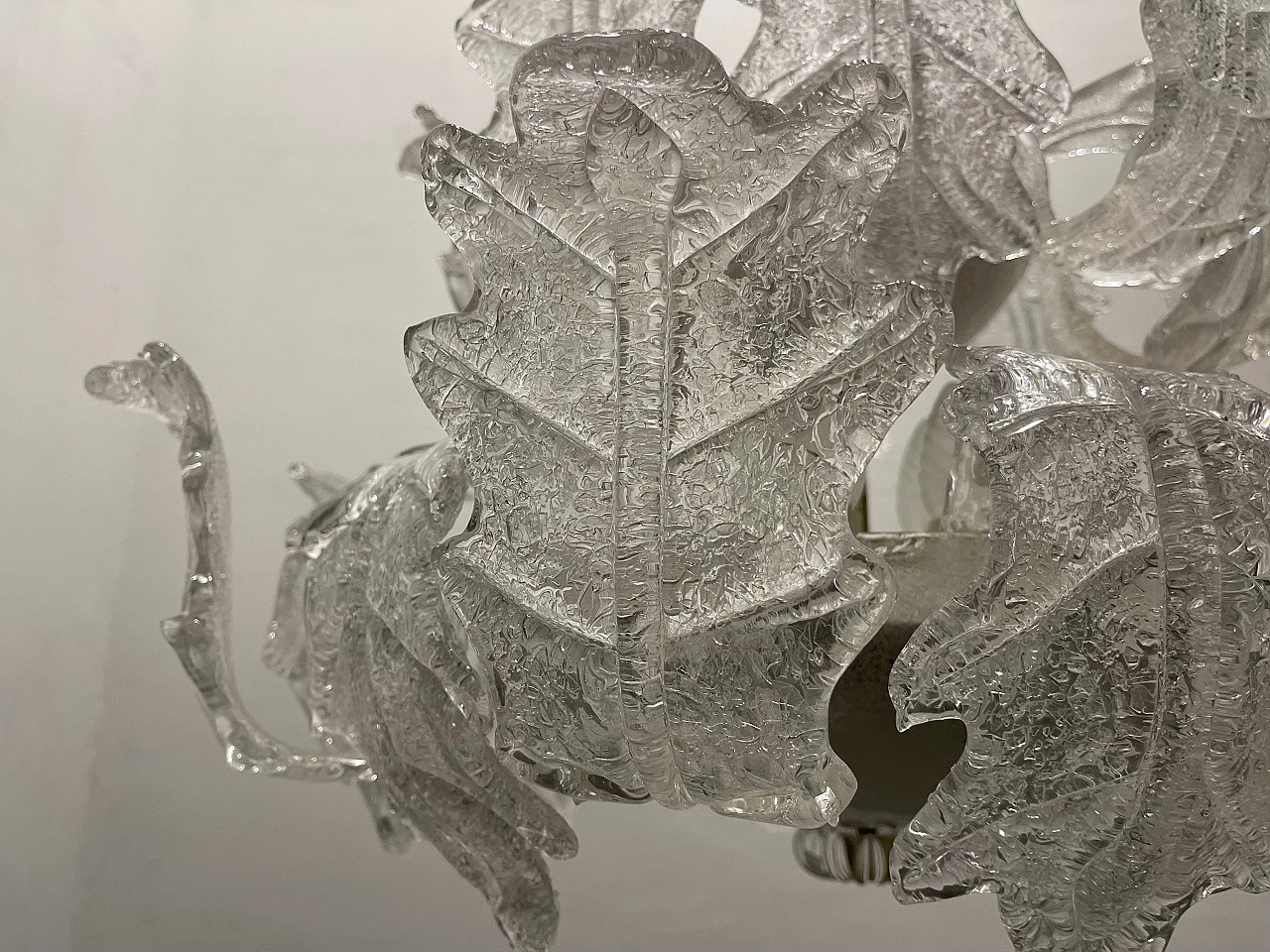 Pair of Murano frosted glass chandeliers by Sylcom Murano, 1970's 5