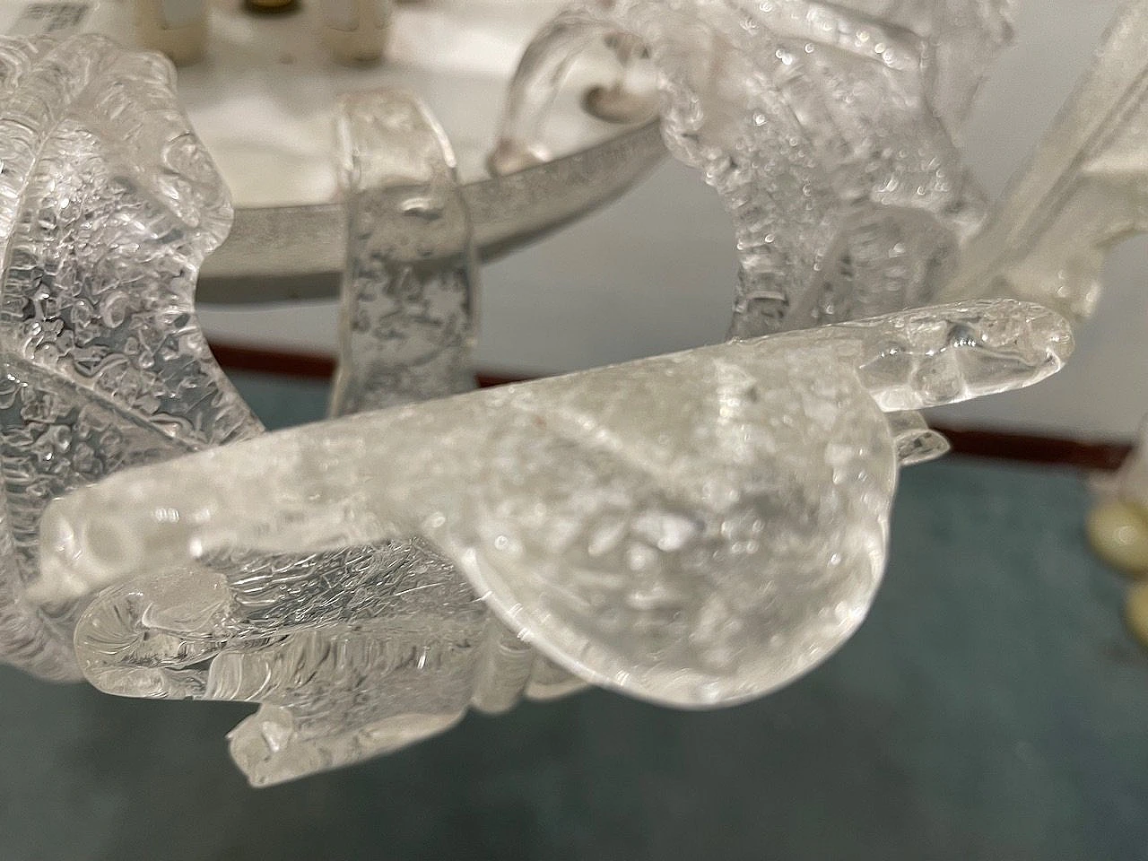 Pair of Murano frosted glass chandeliers by Sylcom Murano, 1970's 13