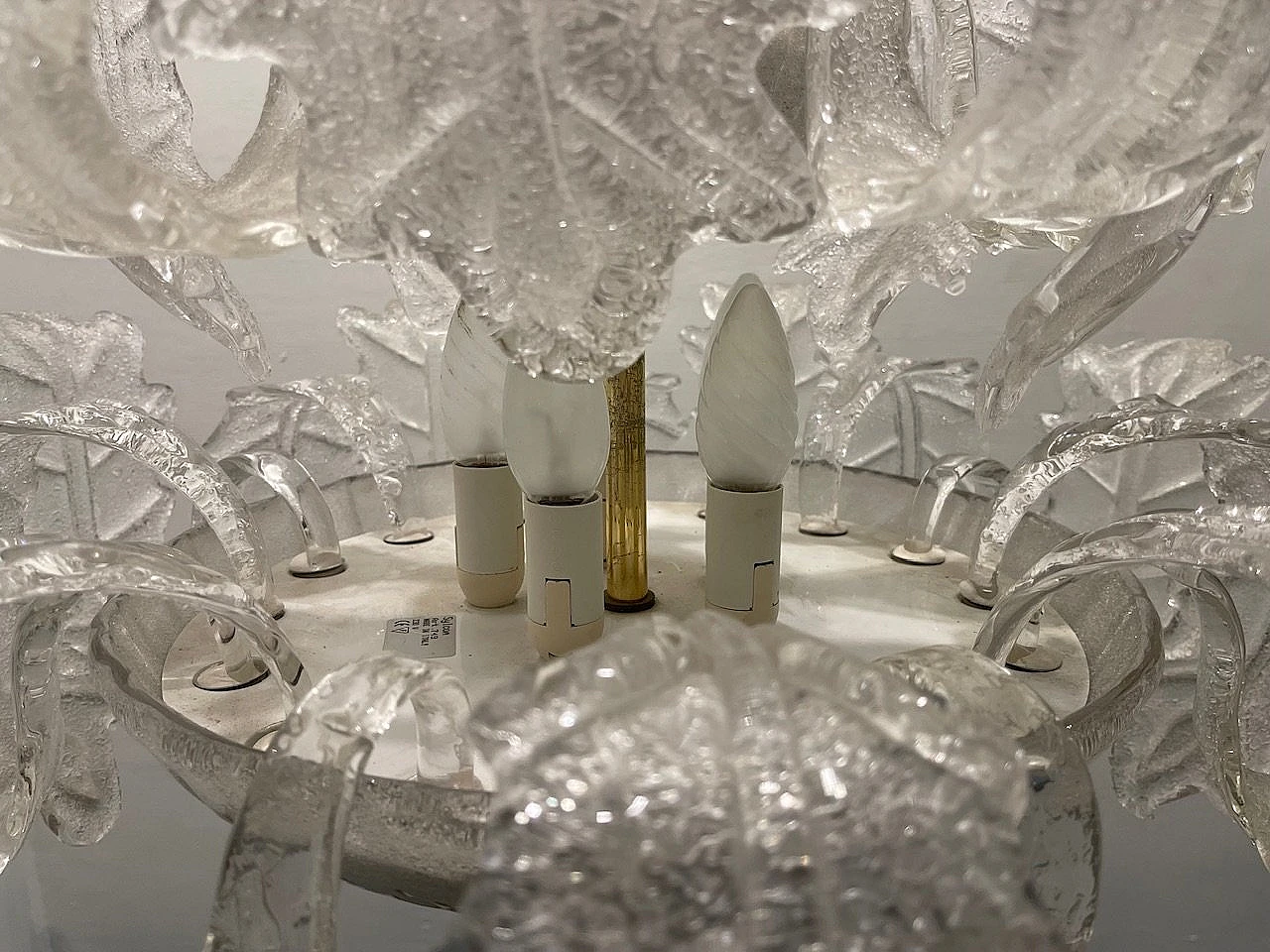 Pair of Murano frosted glass chandeliers by Sylcom Murano, 1970's 14