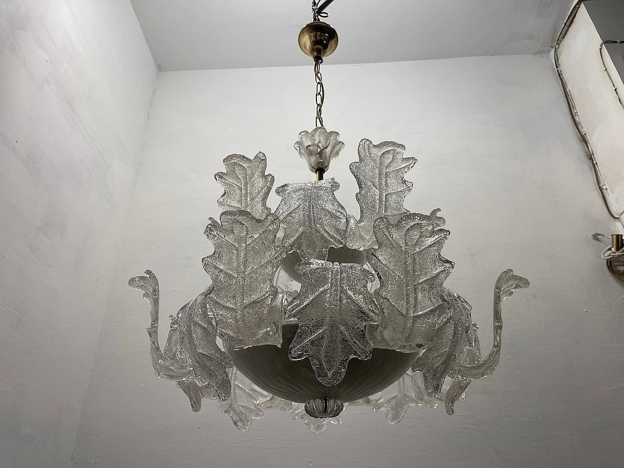 Pair of Murano frosted glass chandeliers by Sylcom Murano, 1970's 15