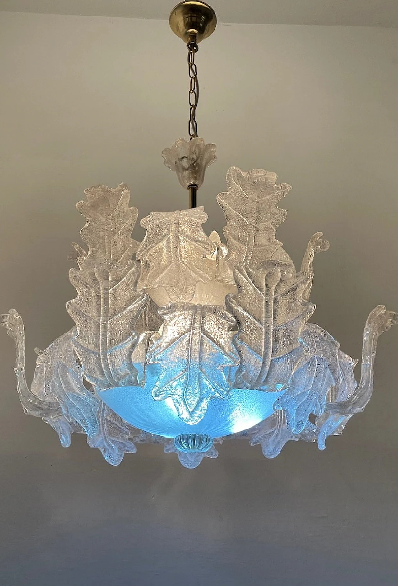 Pair of Murano frosted glass chandeliers by Sylcom Murano, 1970's 17