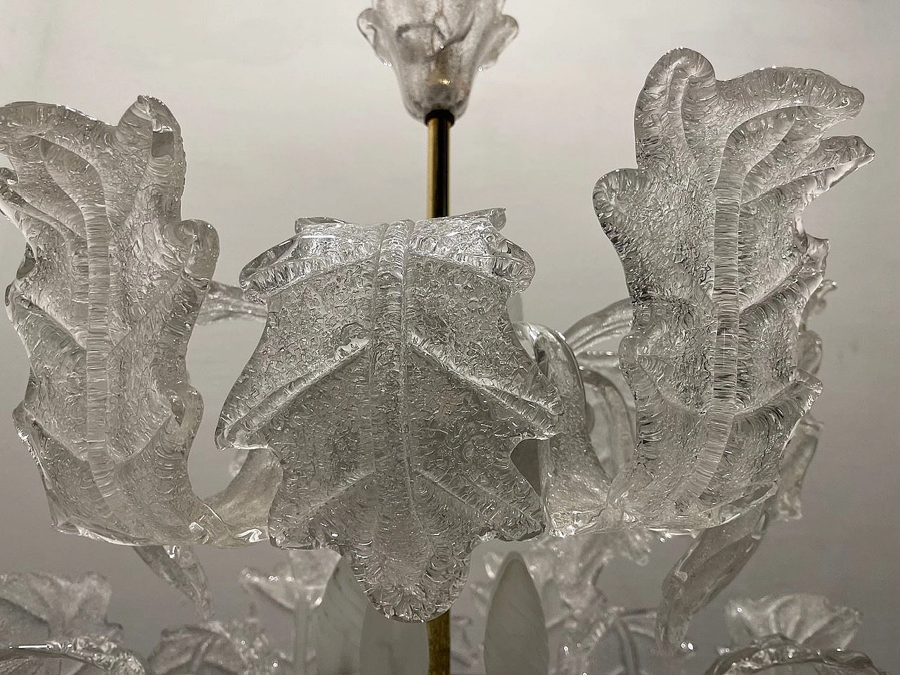 Pair of Murano frosted glass chandeliers by Sylcom Murano, 1970's 18