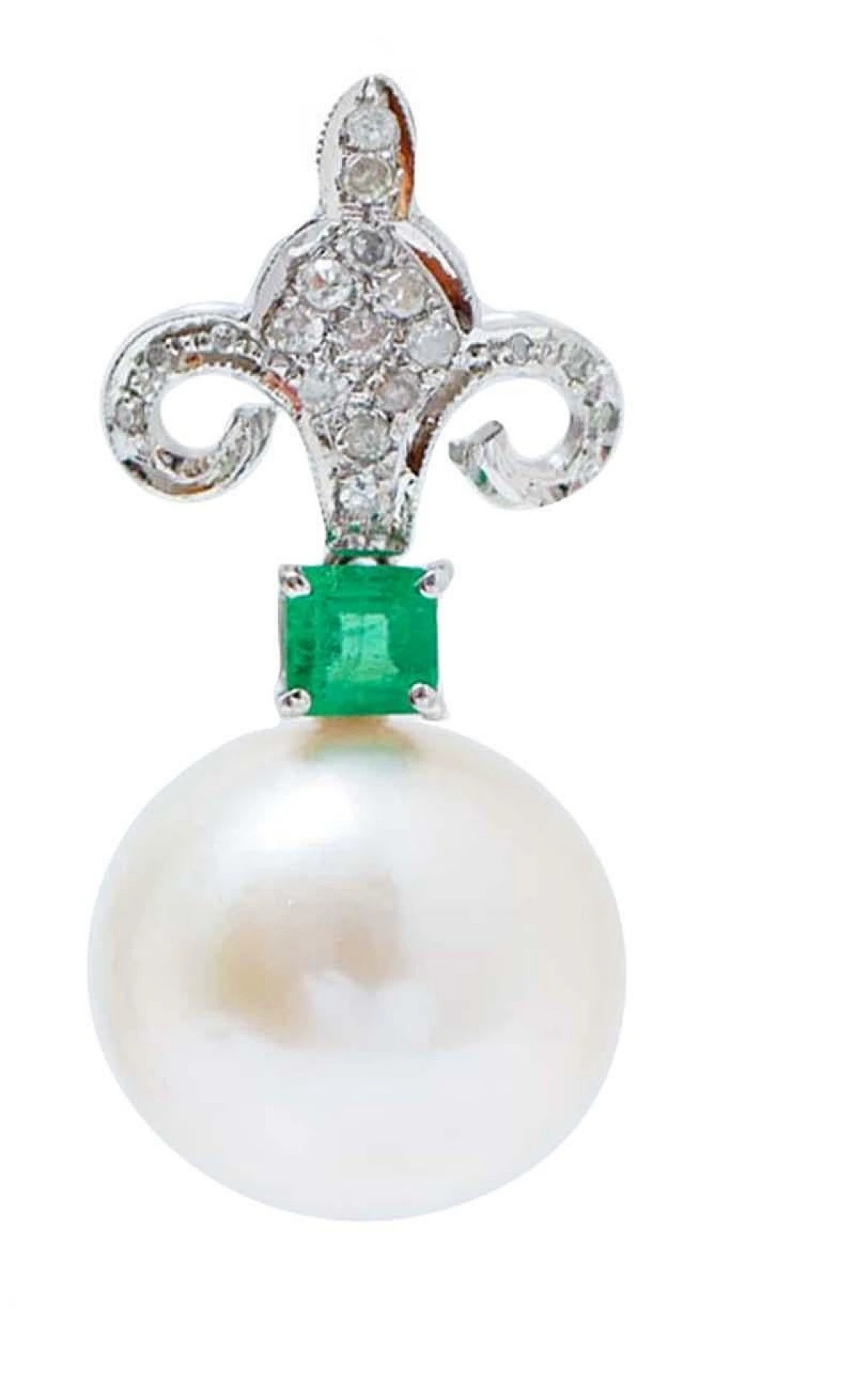 Pendant earrings in platinum with pearls, emeralds and diamonds, 1970s 2