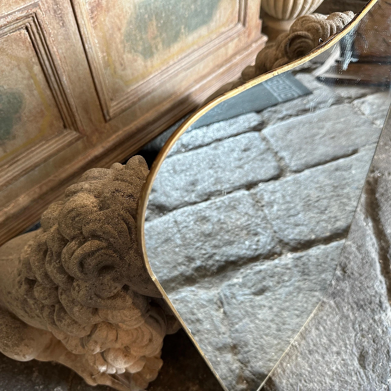 Biscuit-shaped brass mirror by Gio Ponti, 1950s 3