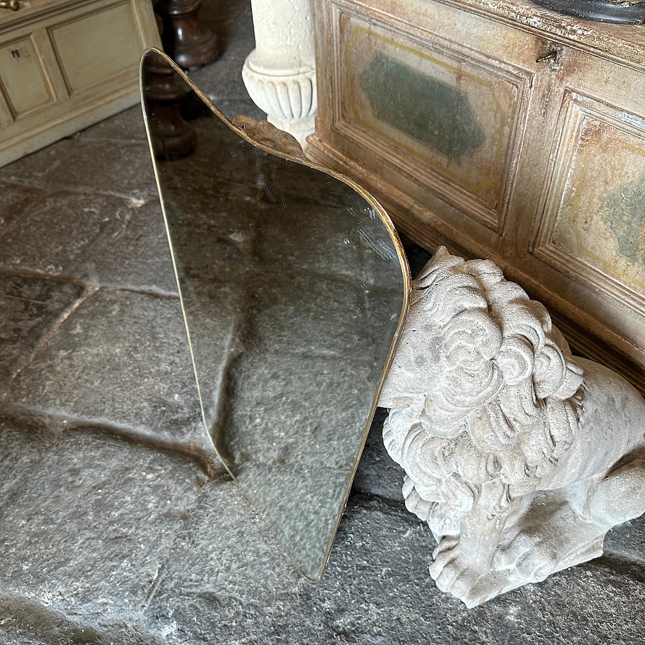 Biscuit-shaped brass mirror by Gio Ponti, 1950s 8