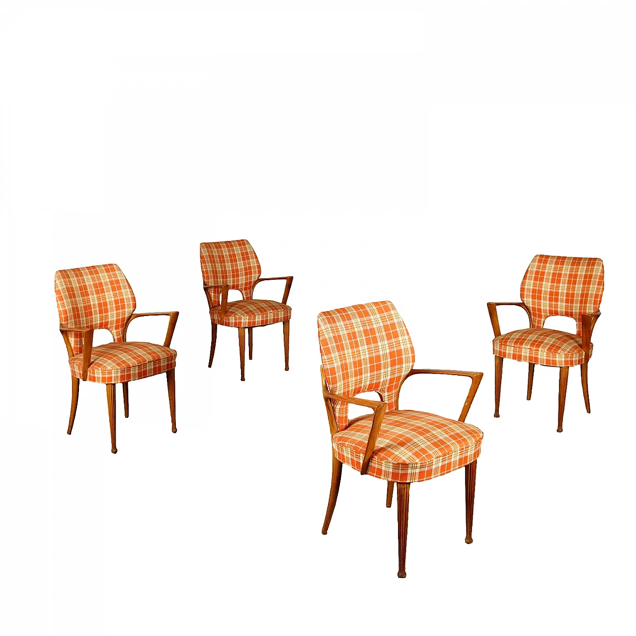 4 Sedie in faggio imbottite con gambe tornite, anni '50 1