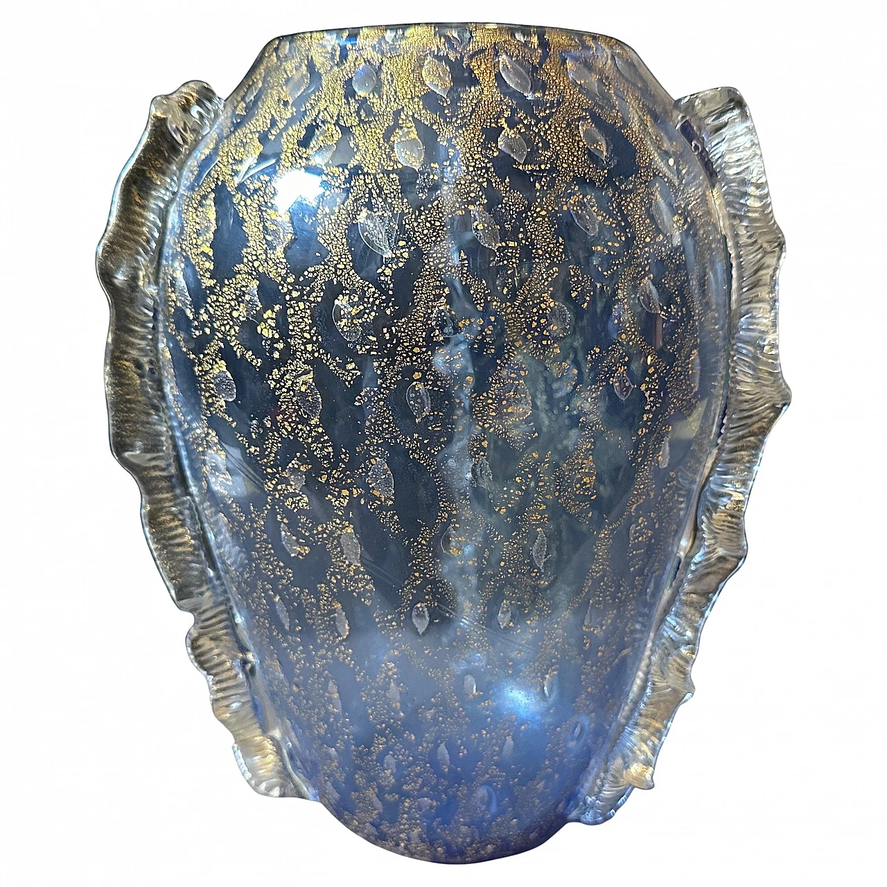 Vaso in vetro di Murano moderno blu e oro in stile Barovier, anni '70 1