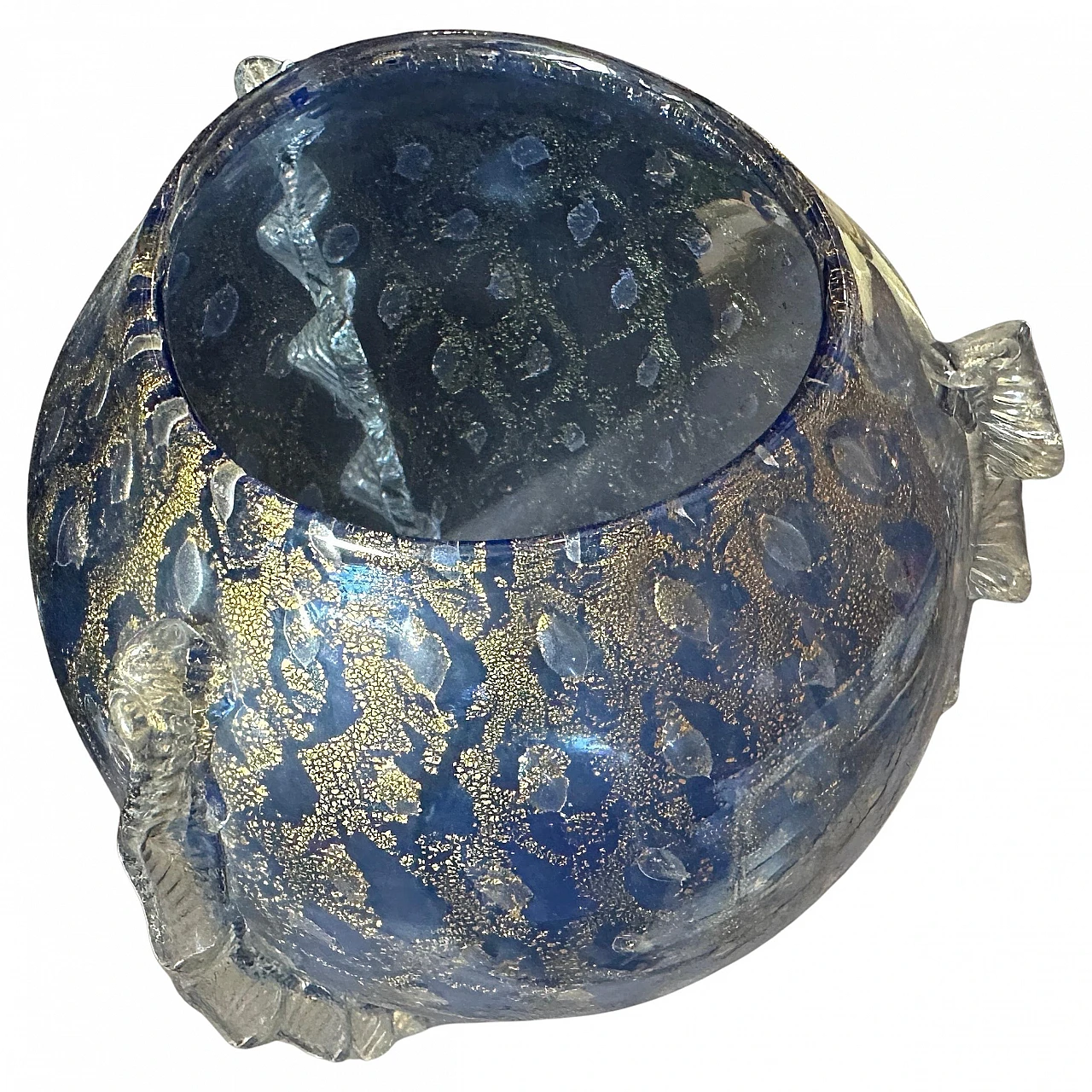 Vaso in vetro di Murano moderno blu e oro in stile Barovier, anni '70 2