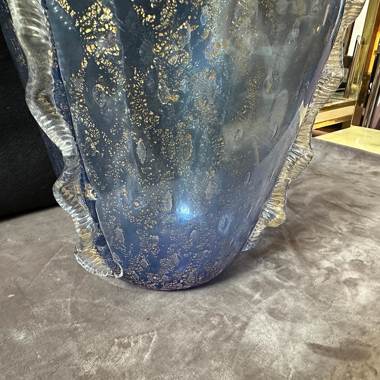 Vaso in vetro di Murano moderno blu e oro in stile Barovier, anni '70 5