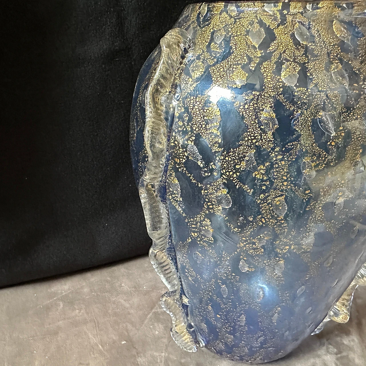 Vaso in vetro di Murano moderno blu e oro in stile Barovier, anni '70 6