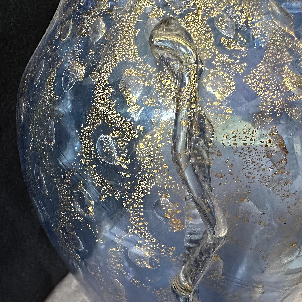 Vaso in vetro di Murano moderno blu e oro in stile Barovier, anni '70 7