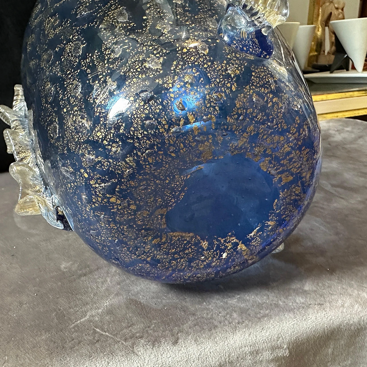 Vaso in vetro di Murano moderno blu e oro in stile Barovier, anni '70 8