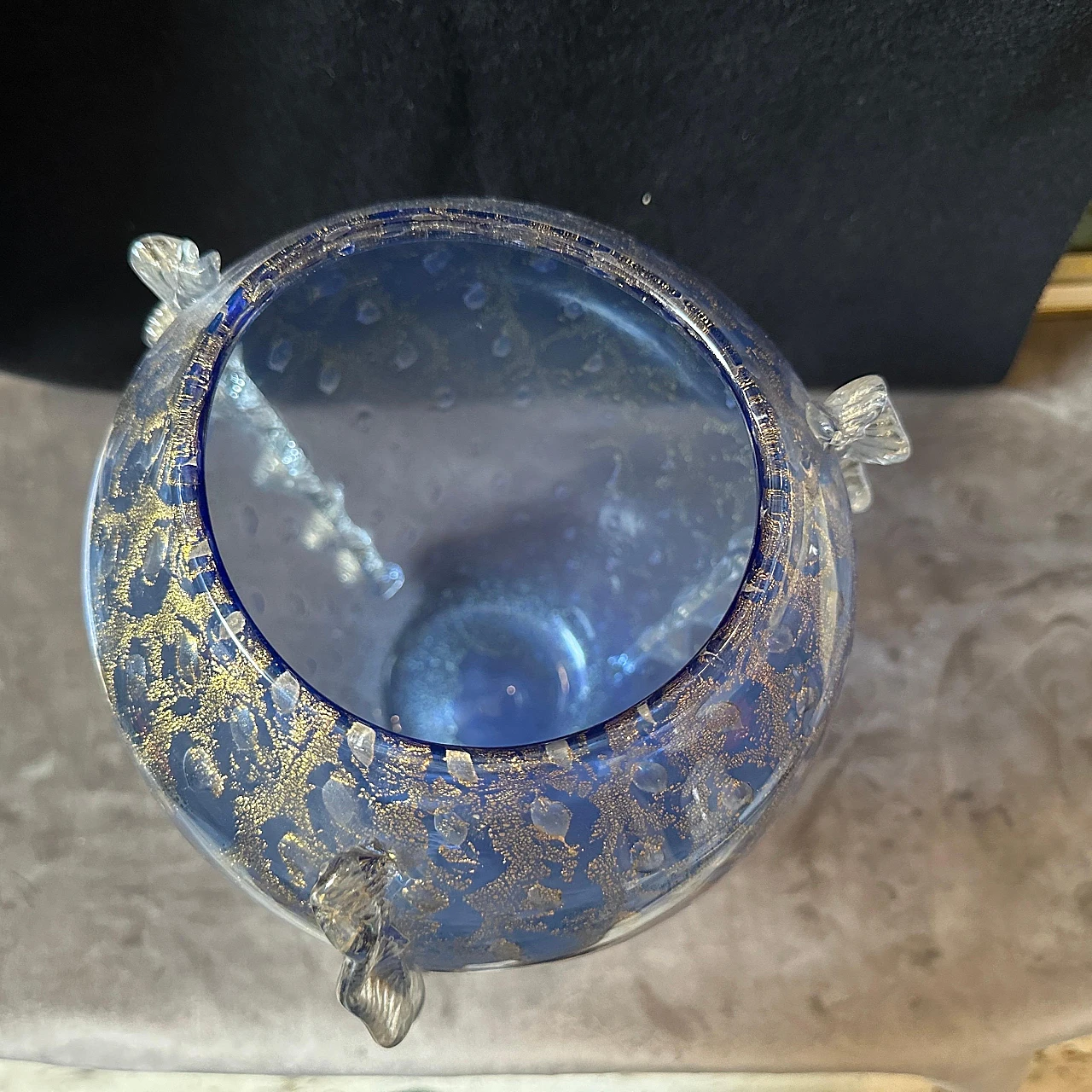 Vaso in vetro di Murano moderno blu e oro in stile Barovier, anni '70 9