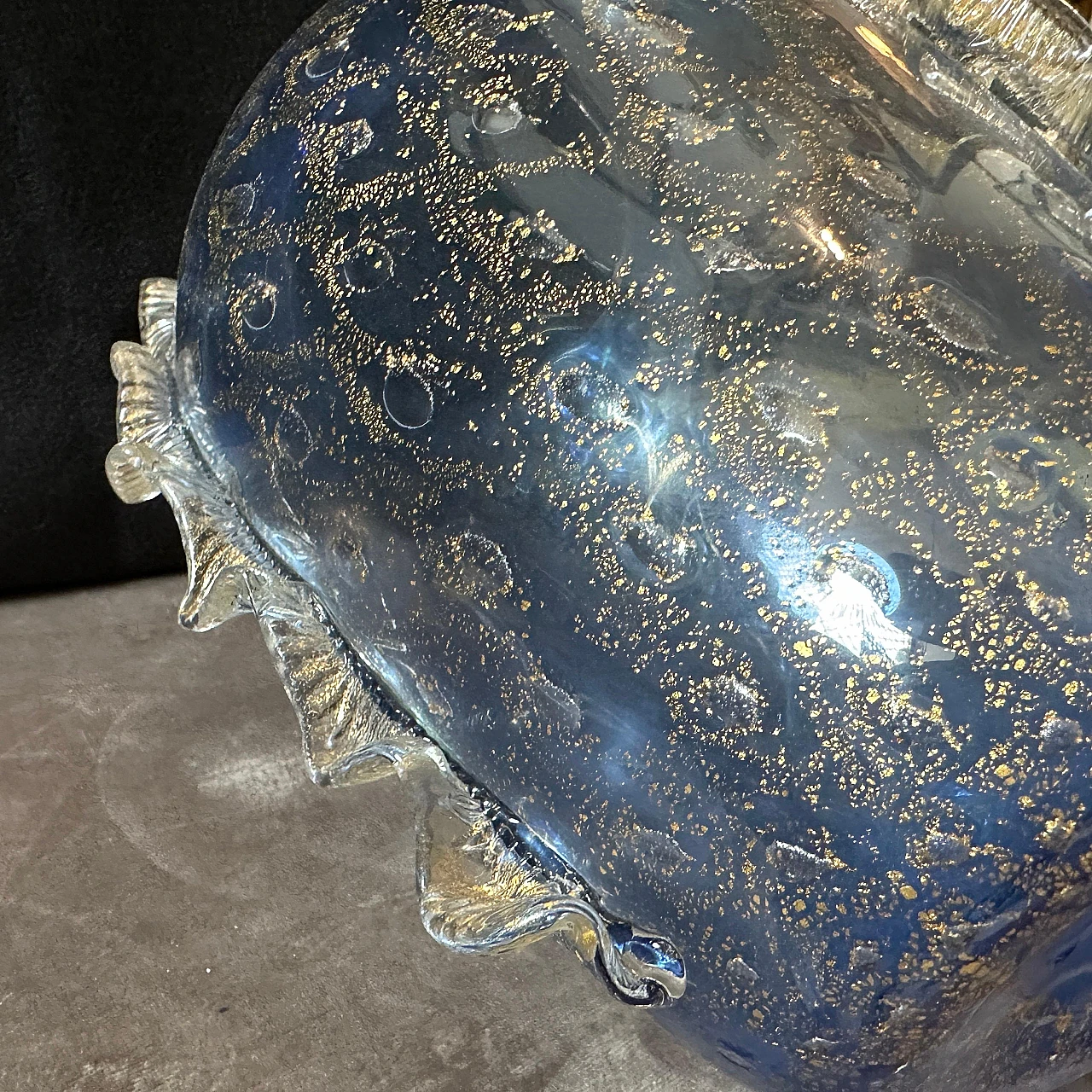 Vaso in vetro di Murano moderno blu e oro in stile Barovier, anni '70 11