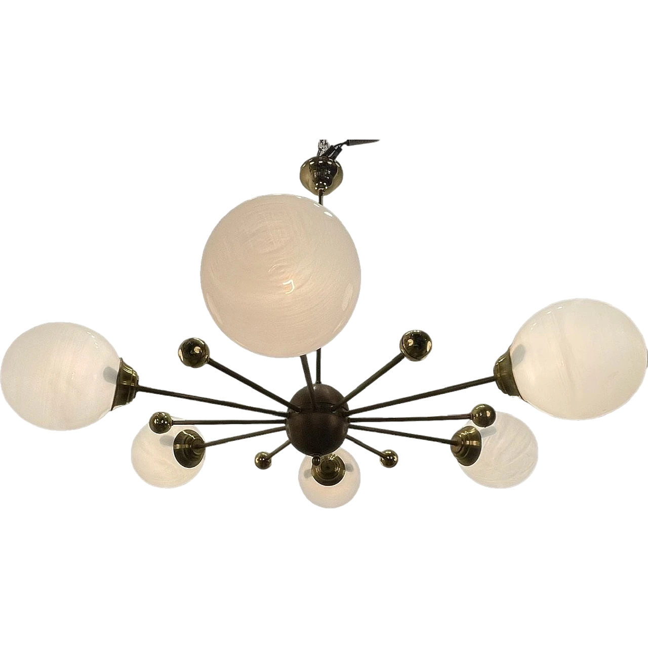Italian Opaline Glass and Brass Sputnik Chandelier, 1960s 14
