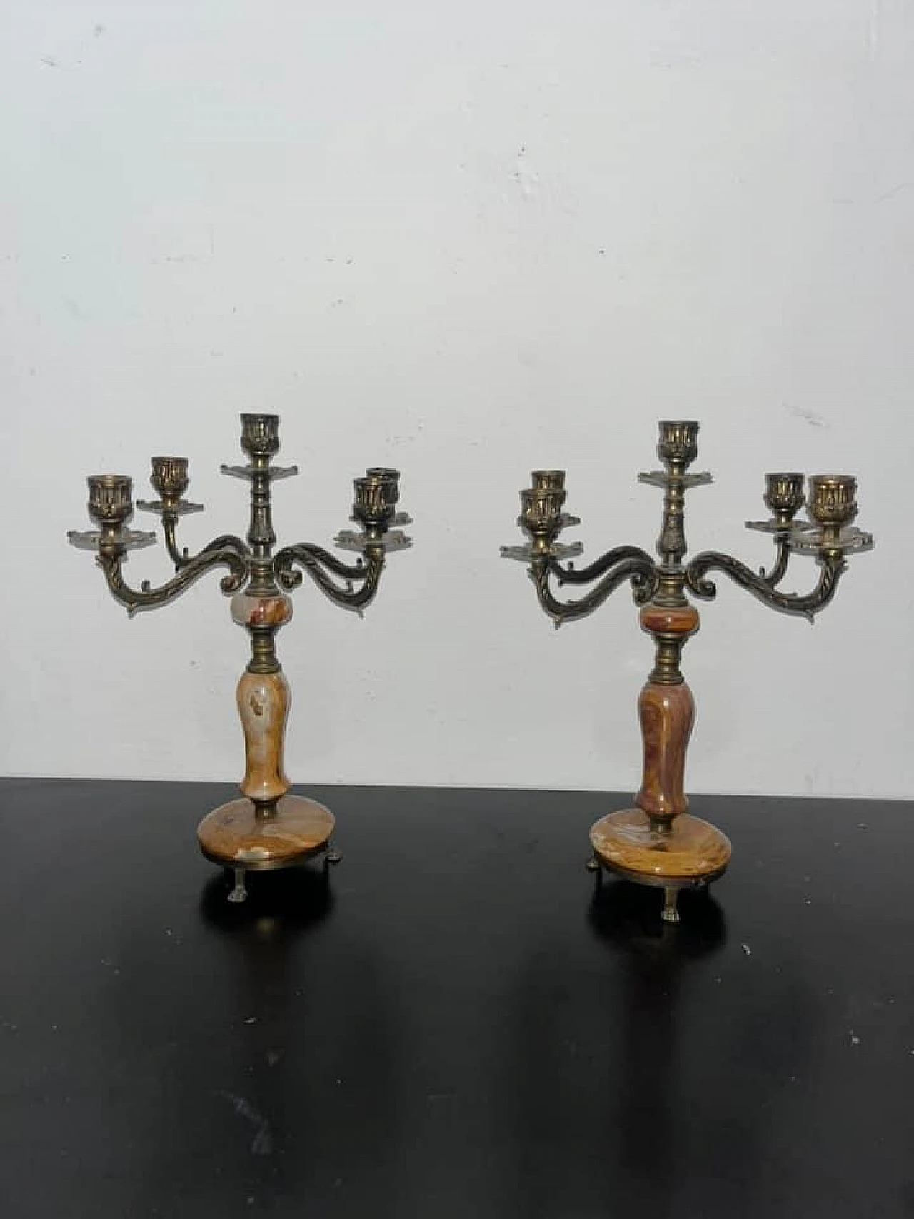 Candelabri portacandele ottone e onice, anni '60 1