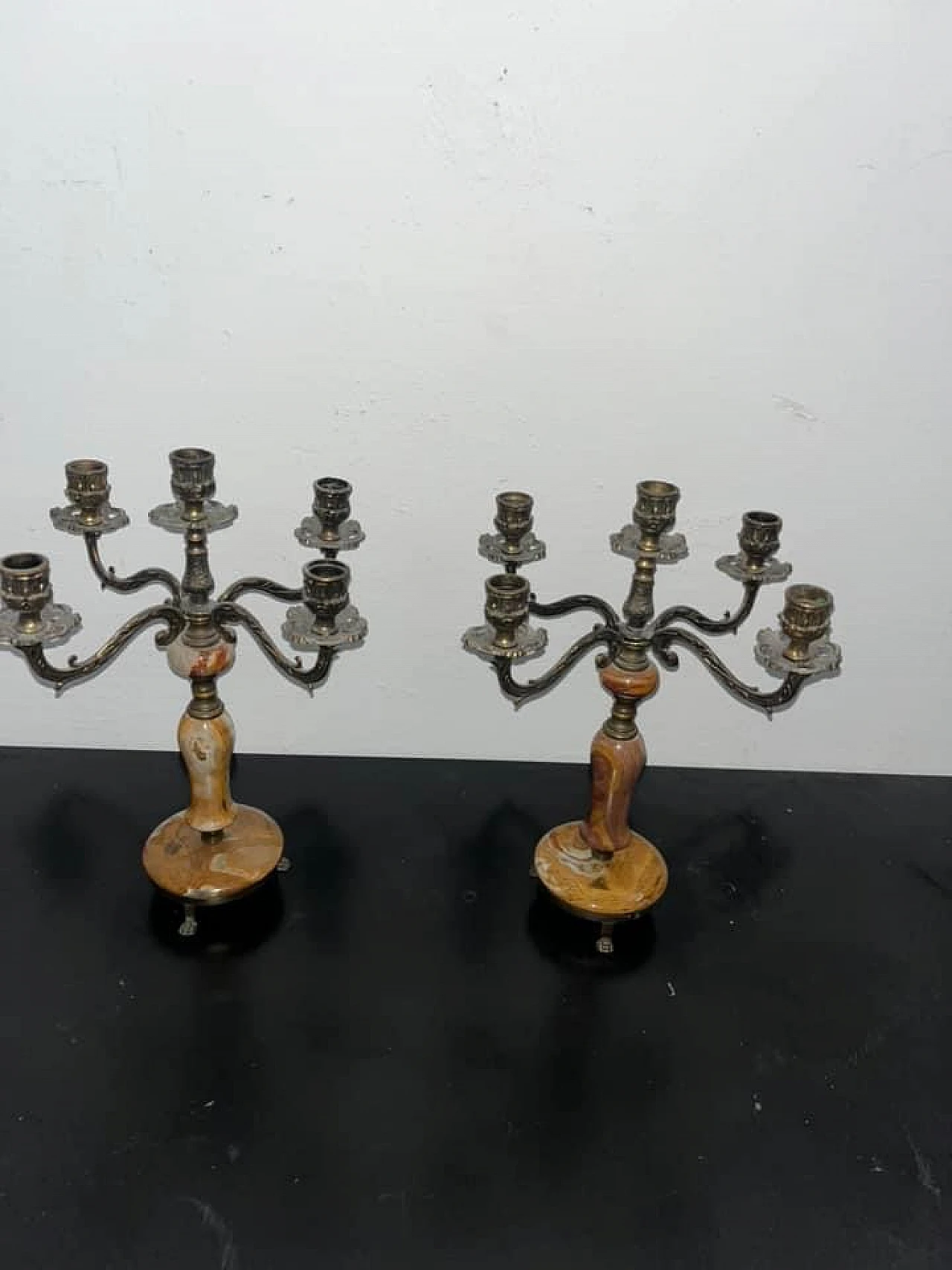 Candelabri portacandele ottone e onice, anni '60 2