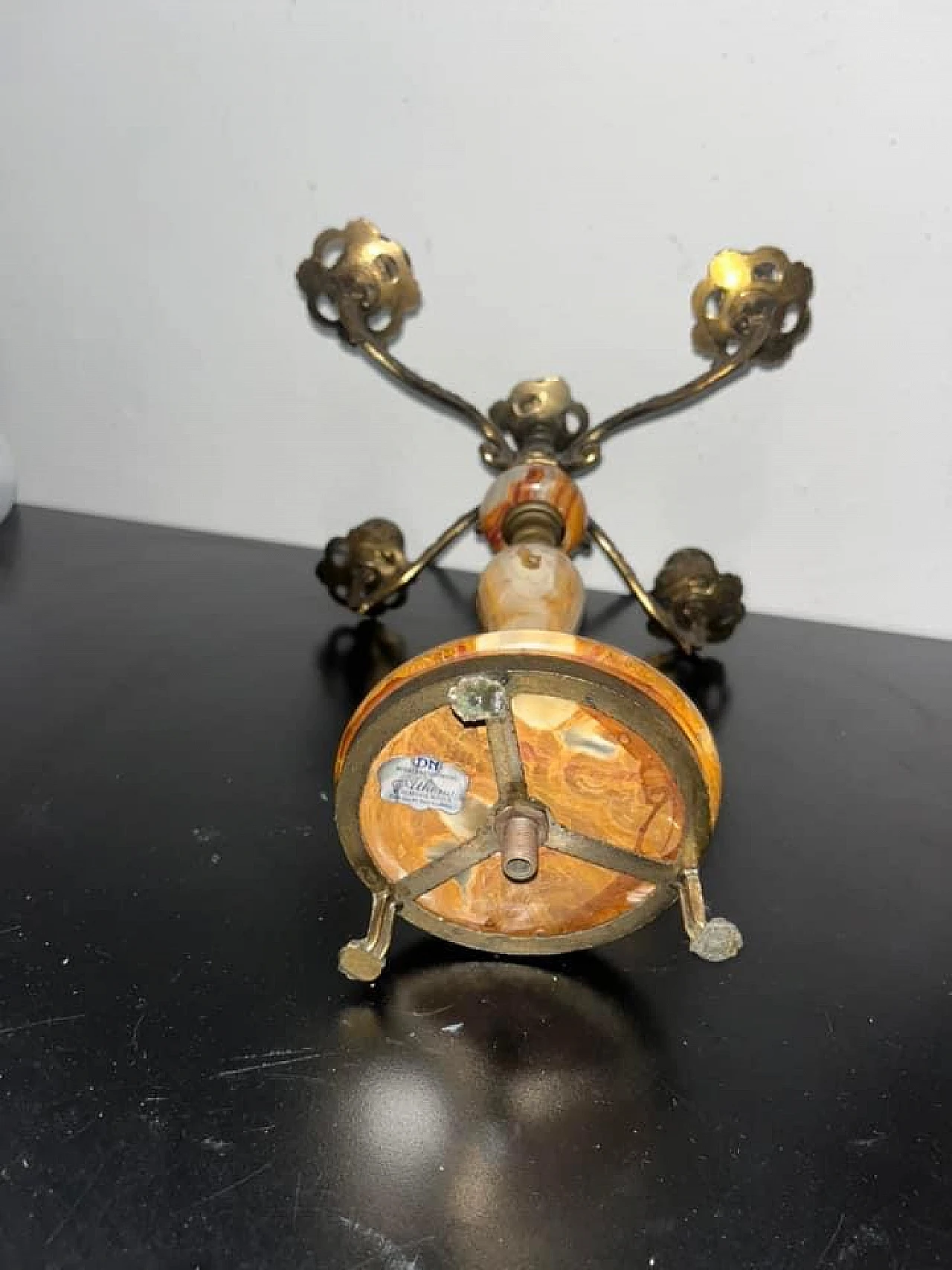 Candelabri portacandele ottone e onice, anni '60 4