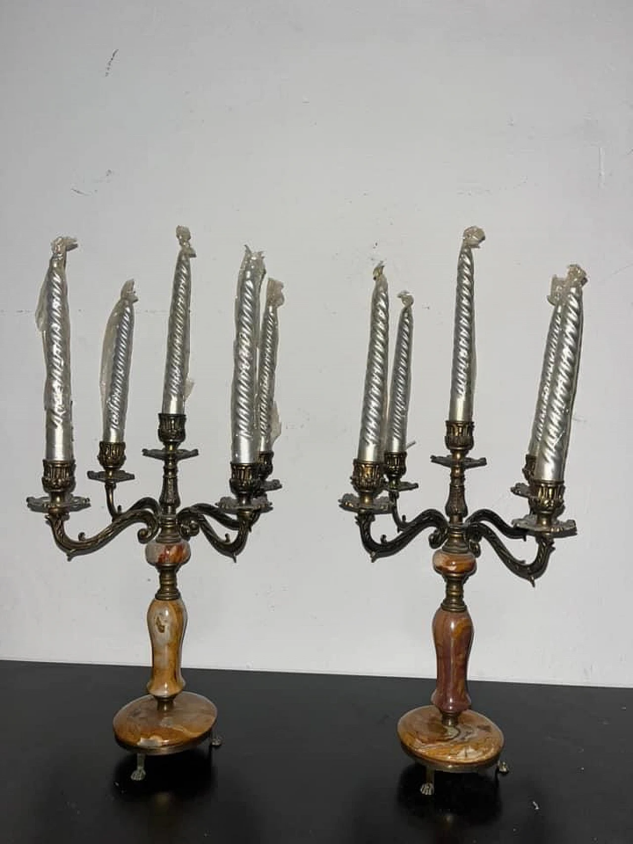 Candelabri portacandele ottone e onice, anni '60 5