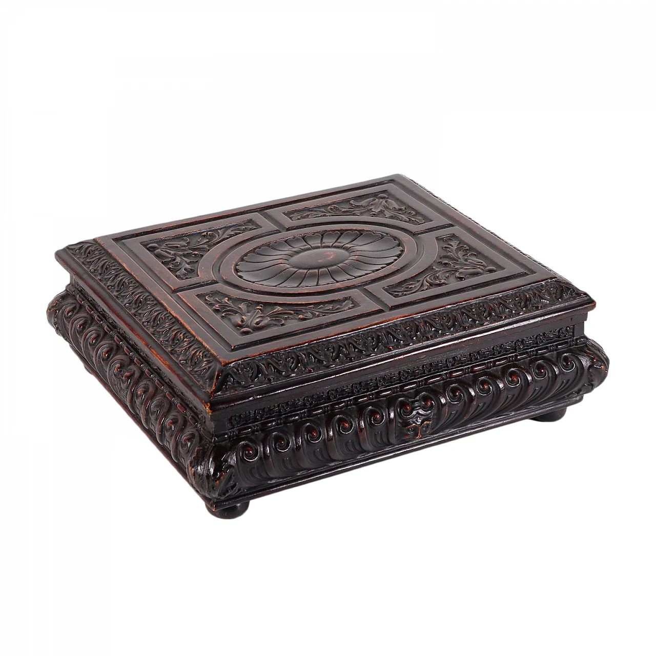 Scatola in legno intagliato, '800 1