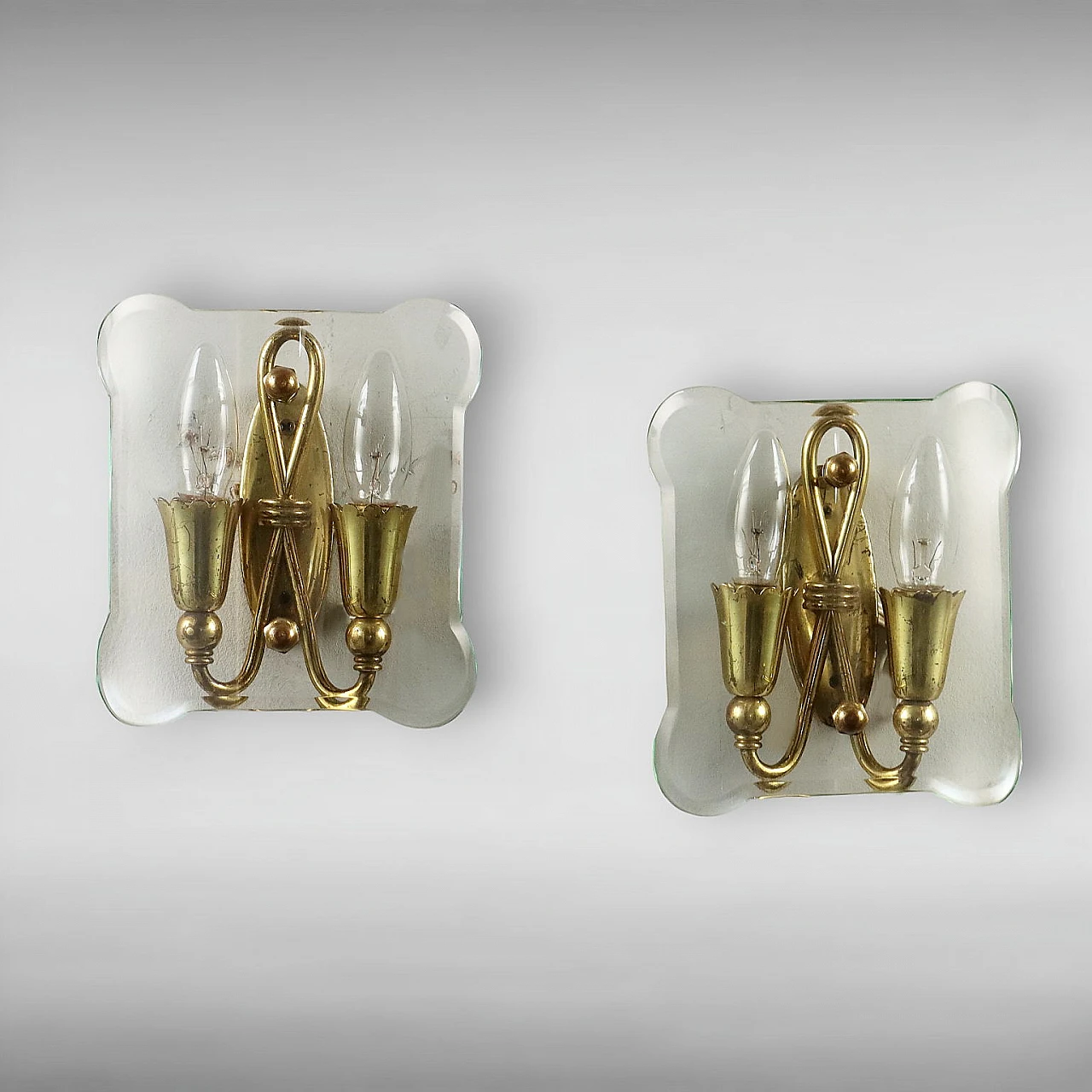 Brass and glass wall lamps, 1950s 1