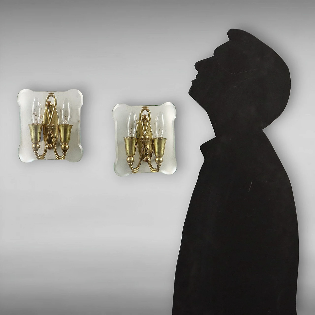 Brass and glass wall lamps, 1950s 2