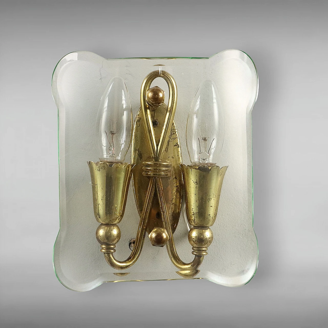 Brass and glass wall lamps, 1950s 3