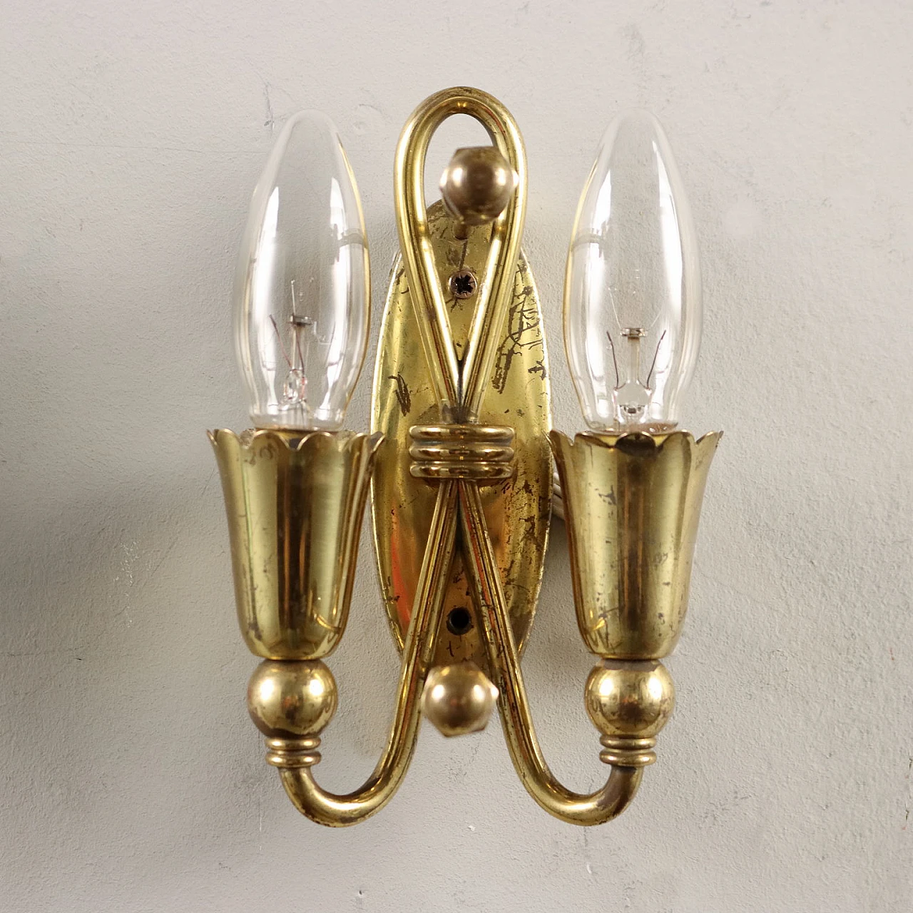 Brass and glass wall lamps, 1950s 5