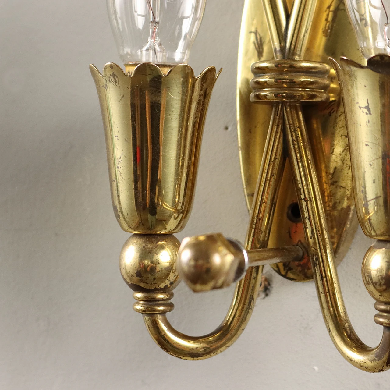 Brass and glass wall lamps, 1950s 6