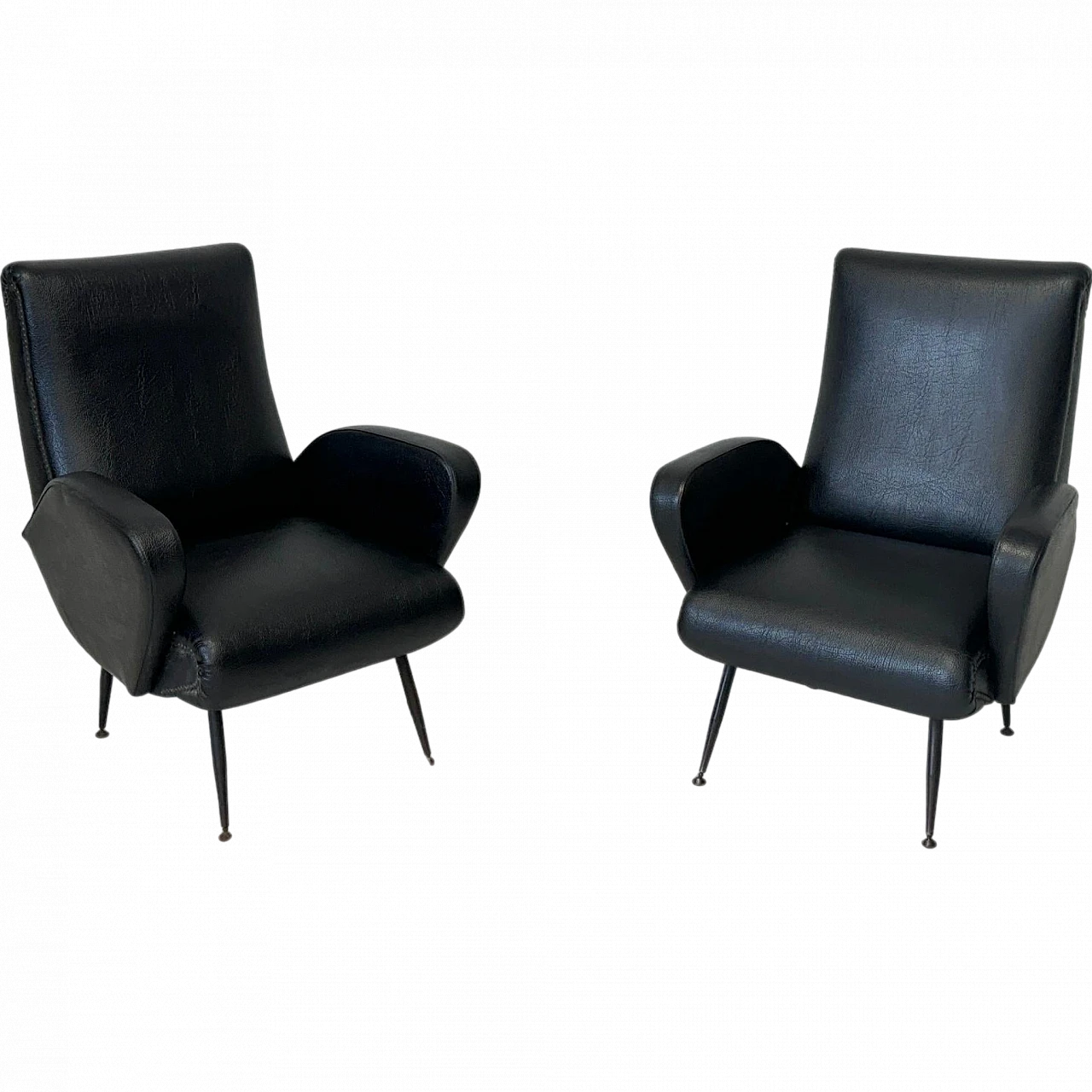Pair of leather and metal armchairs, 1950s 11
