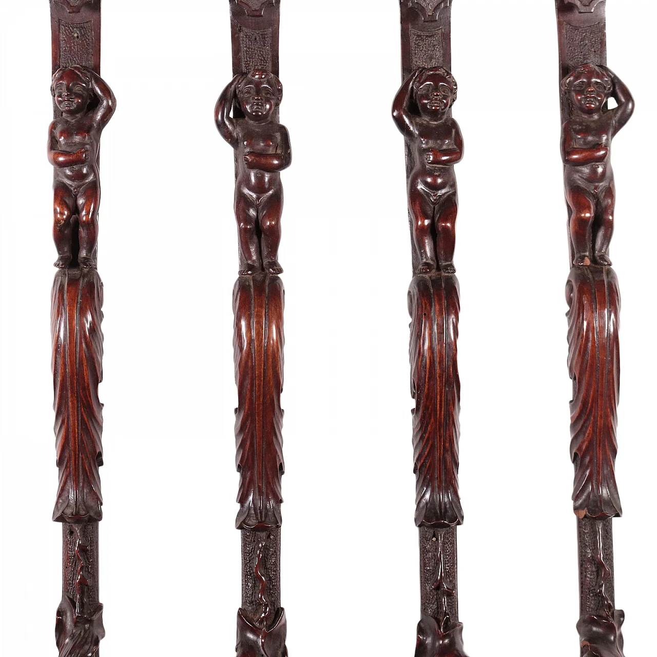 Group of 4 carved wooden pilasters, 19th century 1