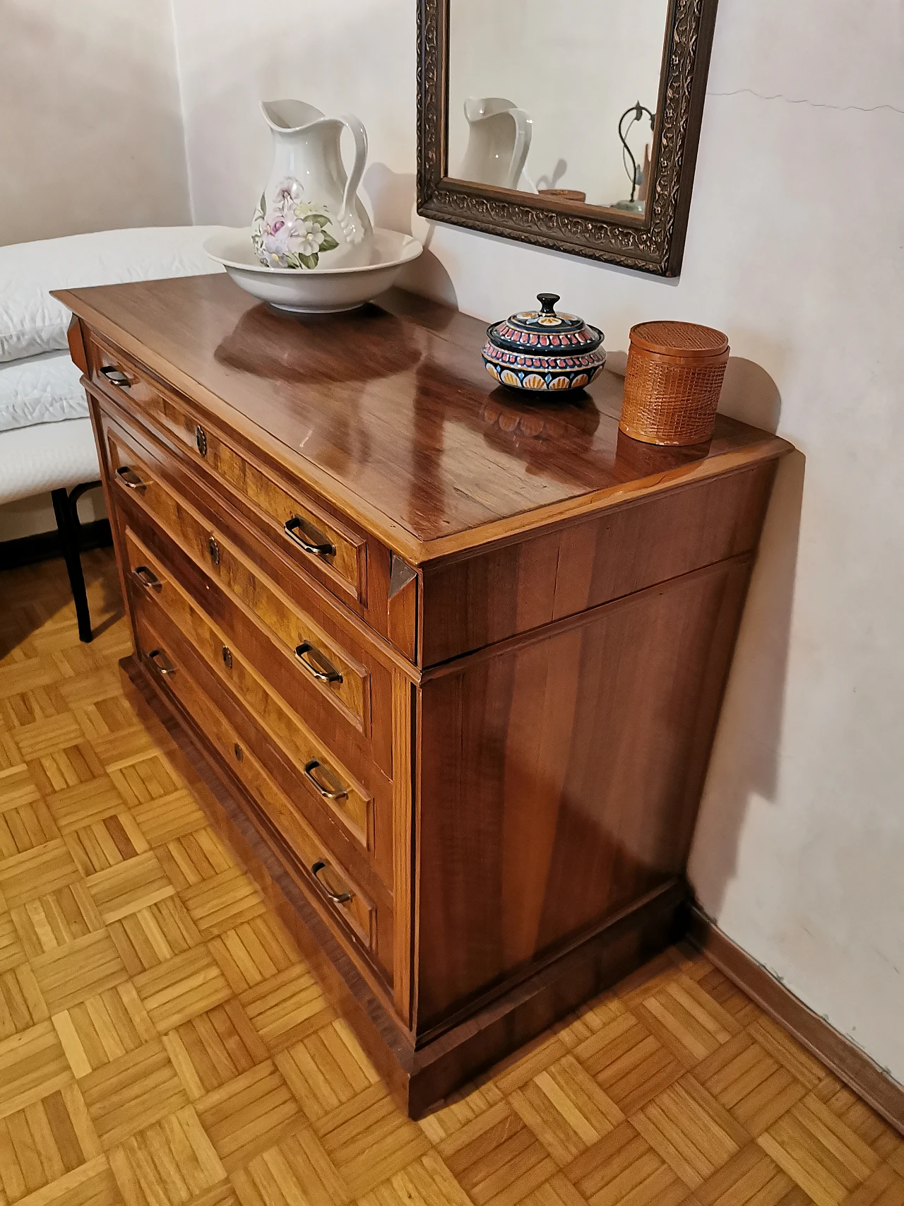 Wooden chest of drawers with brass details, mid-20th century 2