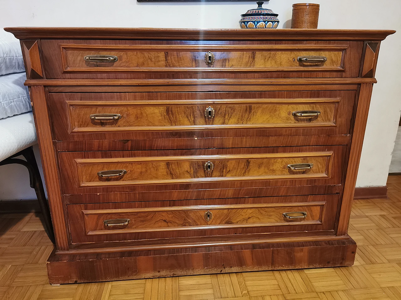 Wooden chest of drawers with brass details, mid-20th century 3