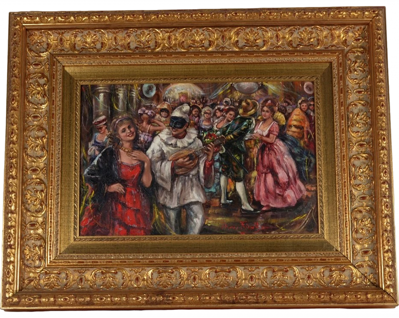 Alla festa con Pulcinella di Franco Rispoli, olio su tela, anni '40 11