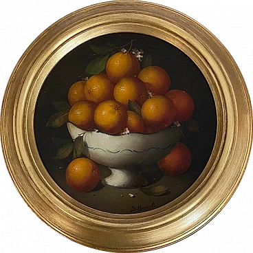 Cesto con arance di Salvatore Marinelli, olio su tela, anni 2000