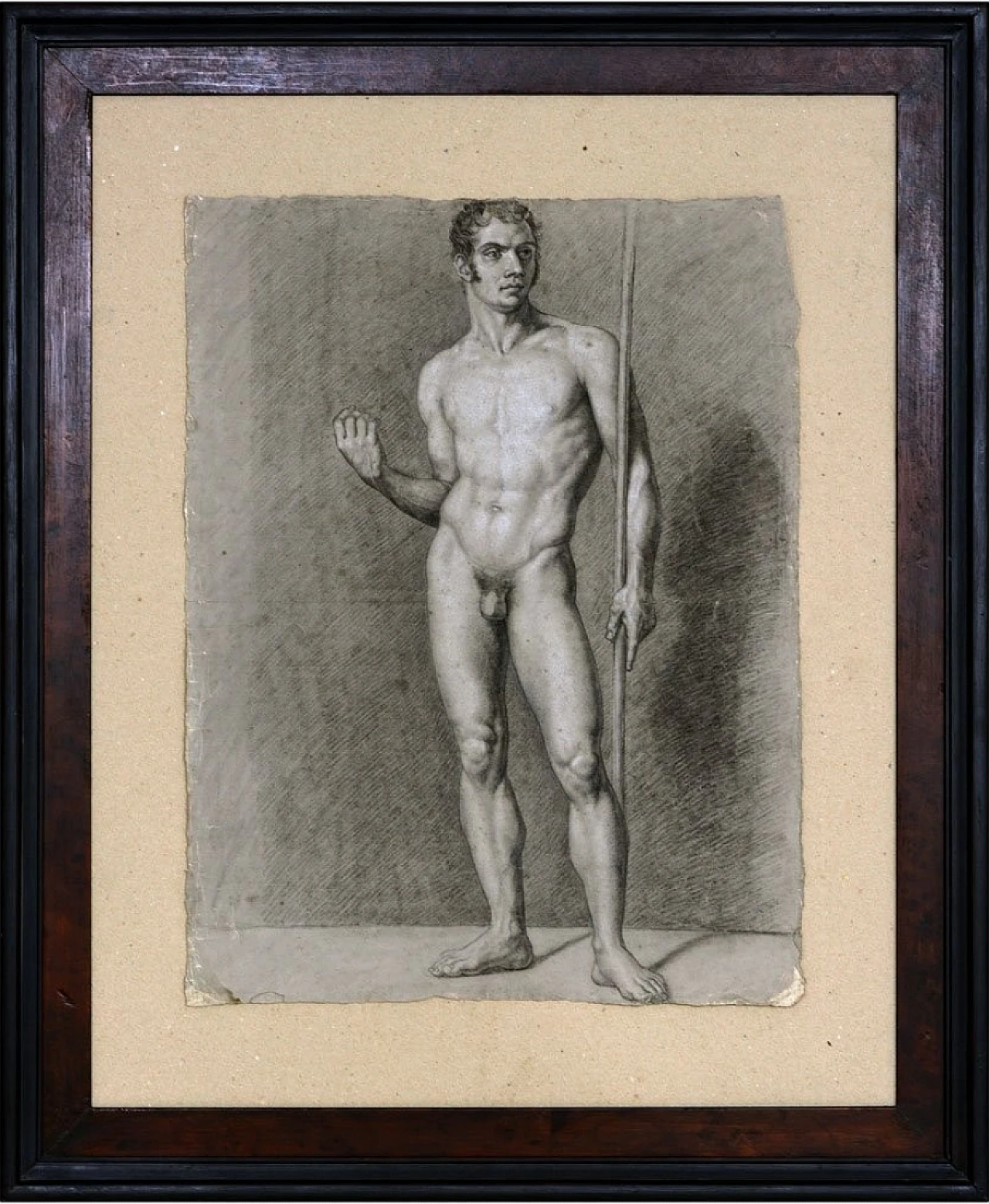 Study of a male nude, charcoal and pencil on paper, early 19th century 6