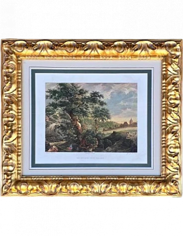 Country landscape, watercolour engraving, 19th century