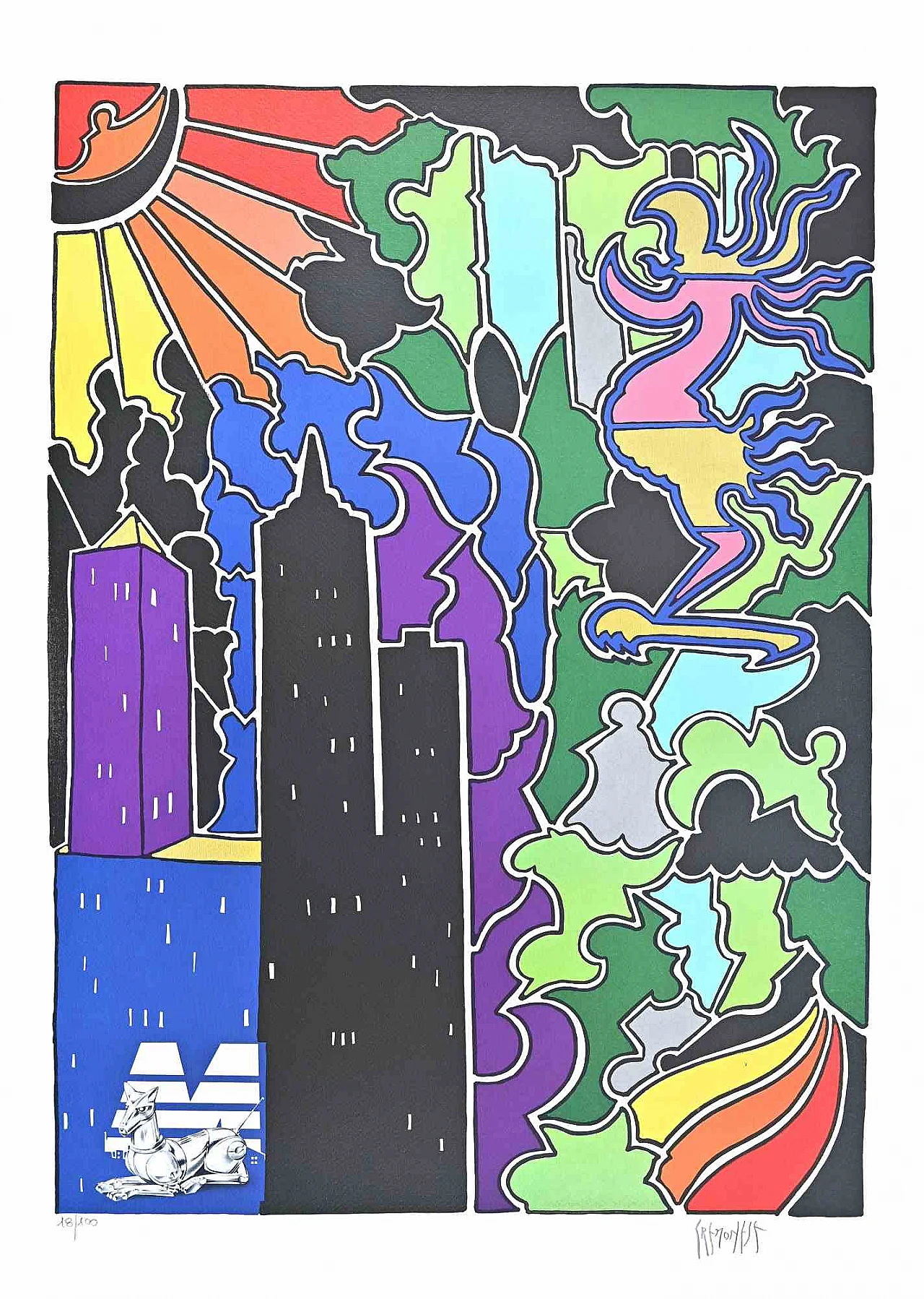 Antonio Cremonese, Abstract Urban Landscape, Lithograph 2000s 1