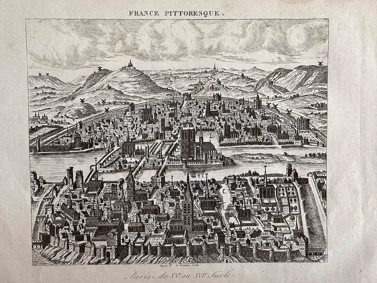 n.a., Veduta di Parigi XV-XVI, Litografia '800 1