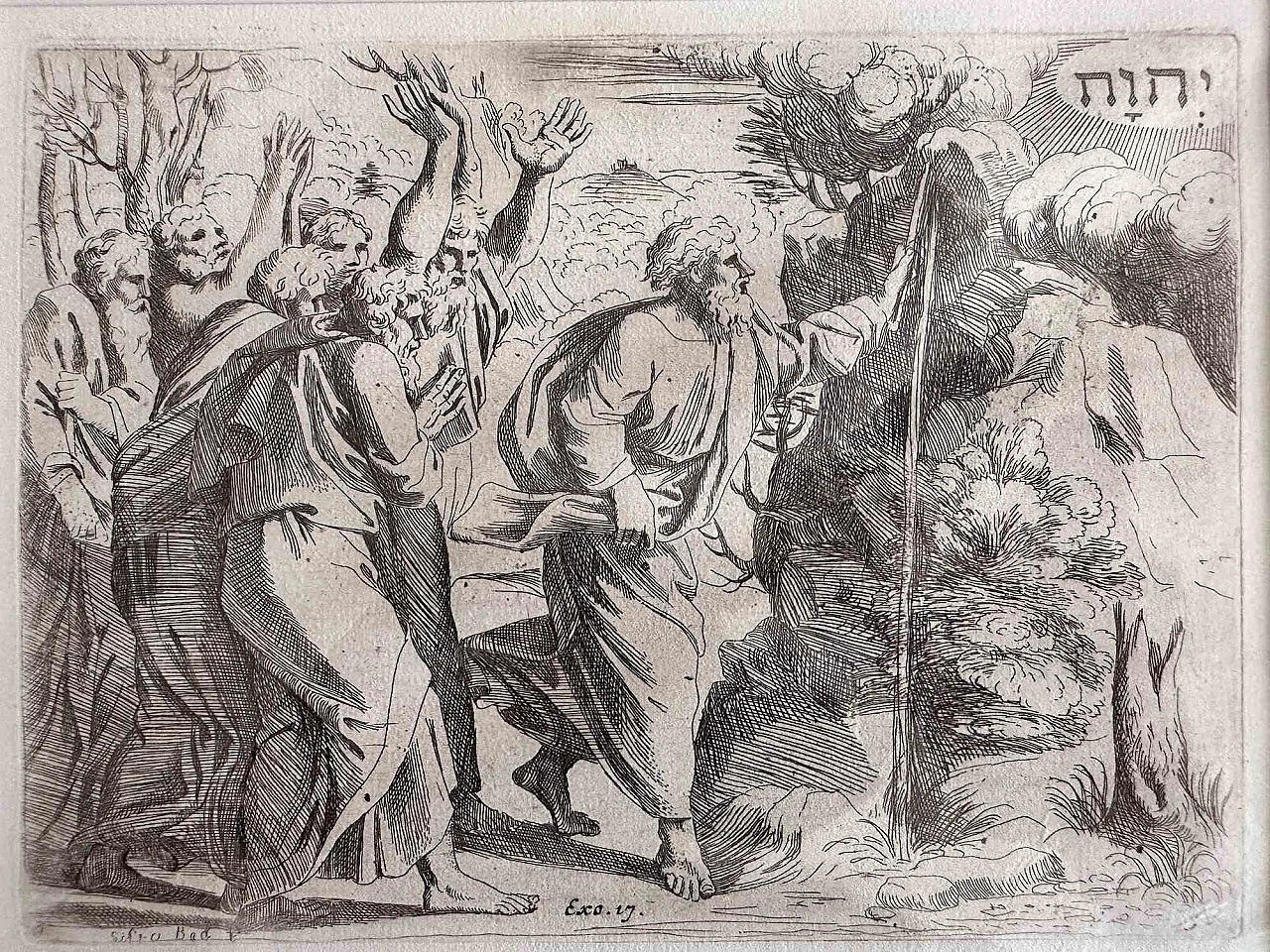 Sisto Badalocchio, Giovanni Lanfranco, Exo.17 - Old Testament Story, Etching 17th century and earlier 1
