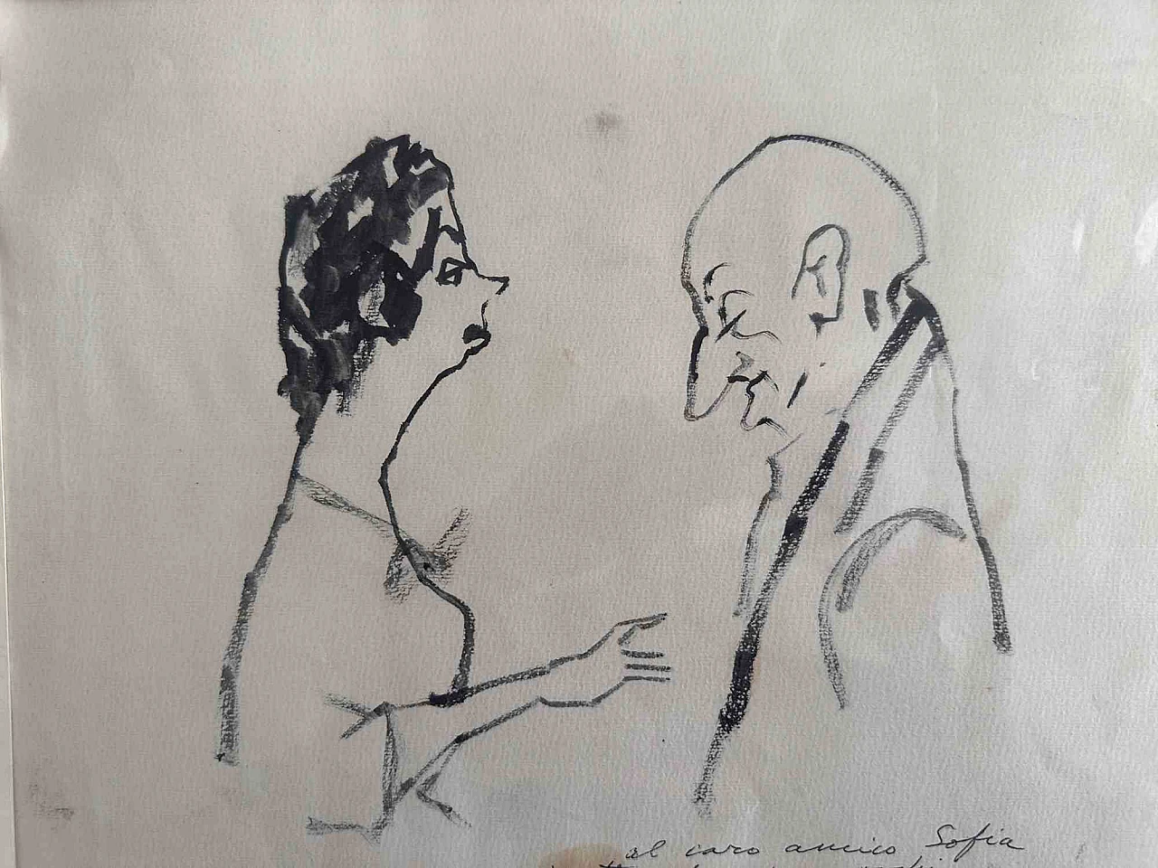 Mino Maccari, Rough Conversation, Drawing 1960s-1970s 1