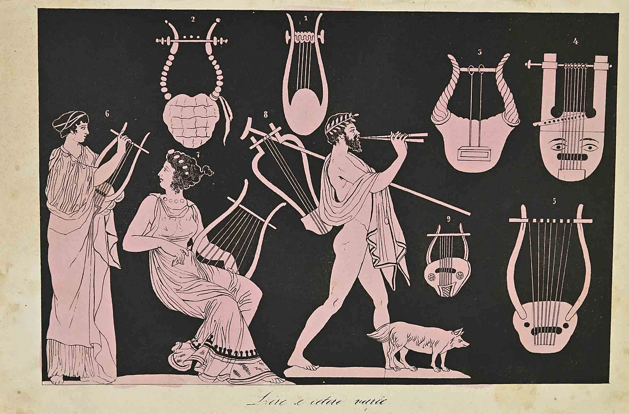 Various Authors, Lyre, Lithograph 19th century 1
