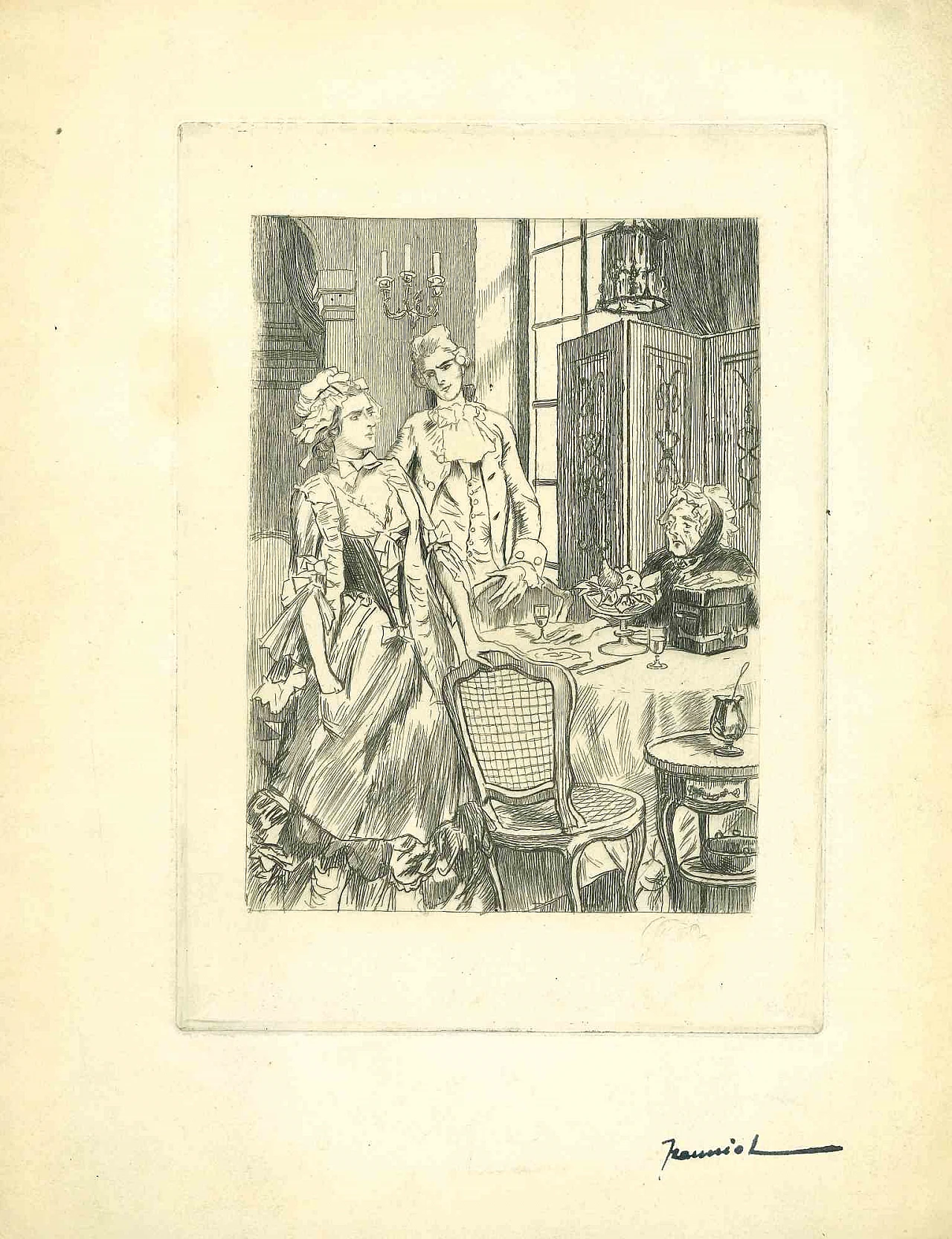 Georges Jeanniot, The Dining Room, Etching 1920s-1930s 1