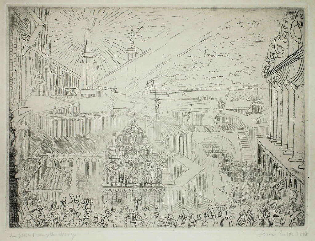 James Ensor, Capture of a strange town, Etching 19th century 1